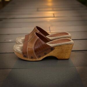 Vintage 90s Patchwork Leather Clogs Size 7 Bakers Vintage Wooden Clogs RARE FIND